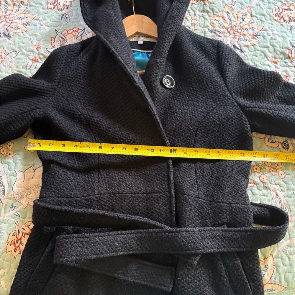 Steve Madden Black Textured Hooded Women’s Wool Trench Coat Large